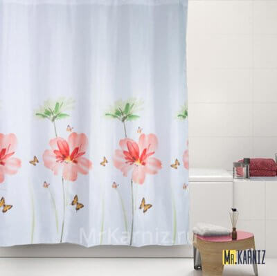 Штора для ванной Flowers красная